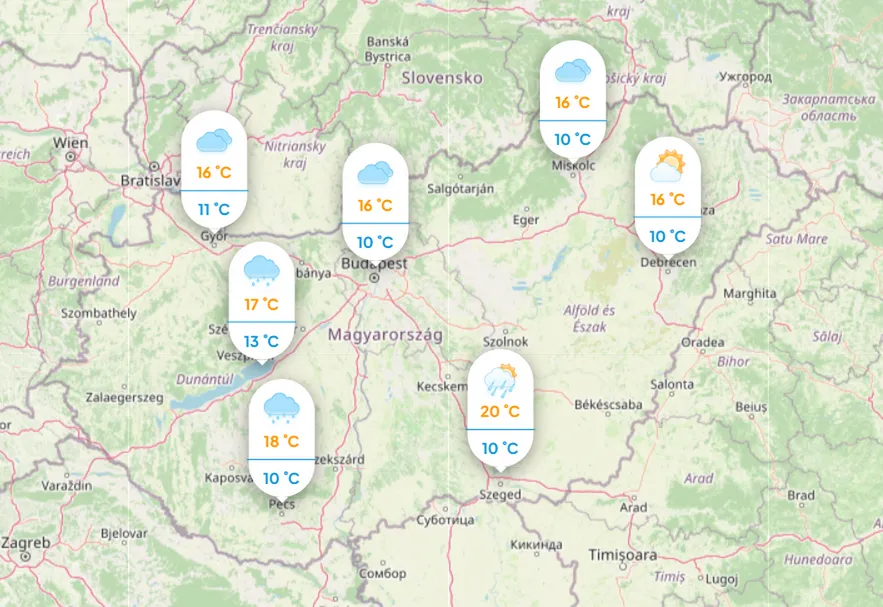 csütörtöki időjárás-lőrejelzés térképen