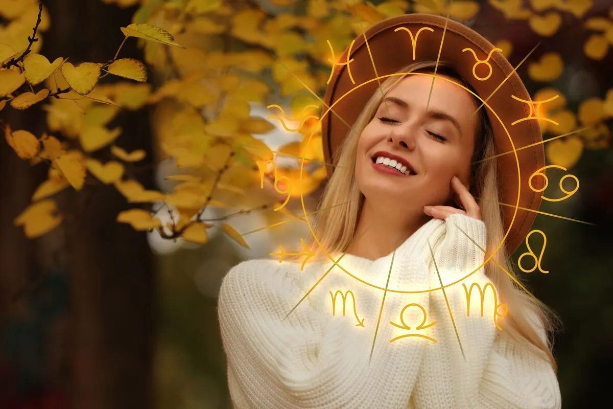 Beautiful,Woman,In,Park,And,Zodiac,Wheel.,Horoscope