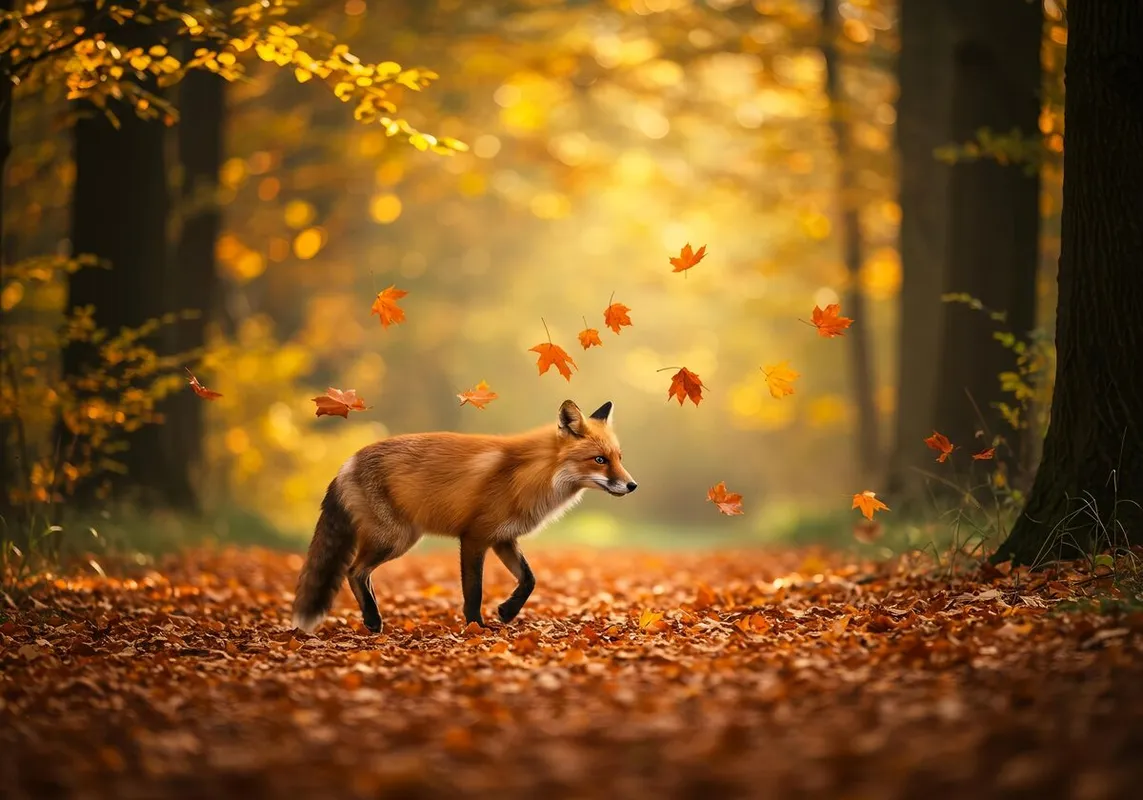 A,Stunning,Red,Fox,Gracefully,Walks,Through,An,Autumn,Forest