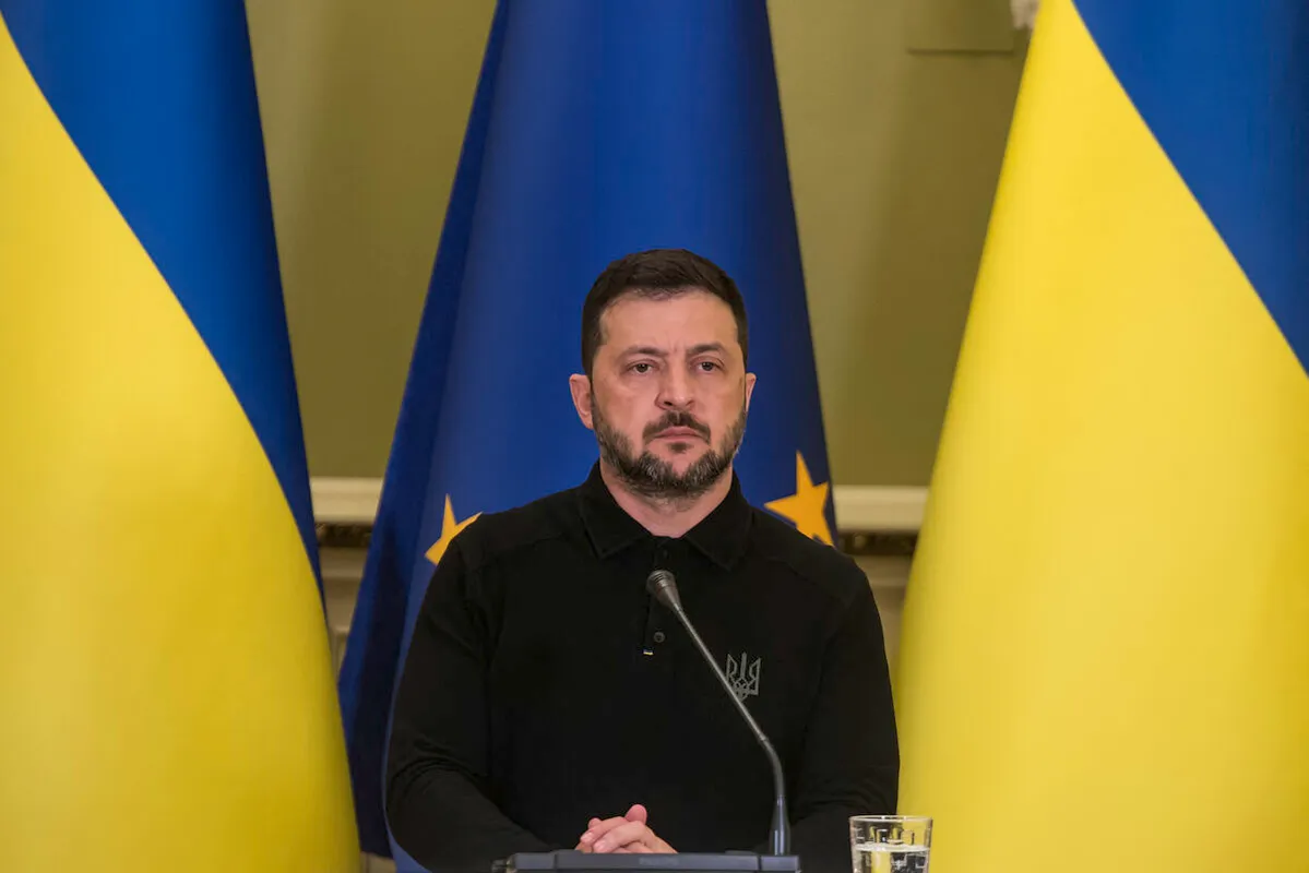 Ukraine's President Volodymyr Zelenskiy And European Parliament President Roberta Metsola Attend A Press Conference In Kyiv