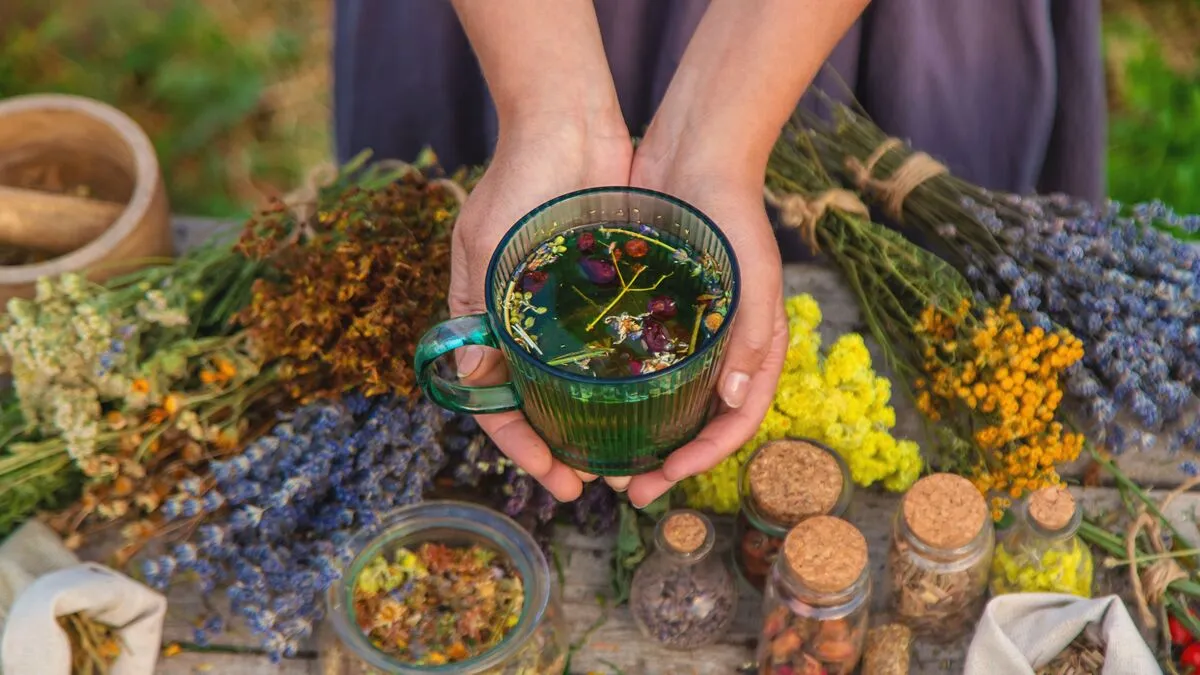 Zsírbontó teák Woman,Brews,Herbal,Tea.,Selective,Focus.,Nature.
