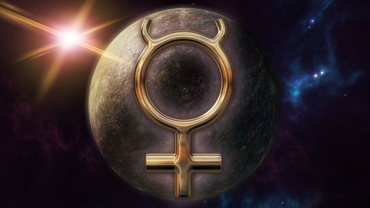 Merkúr bolygó Mercury,Zodiac,Horoscope,Symbol,And,Planet.,3d,Rendering