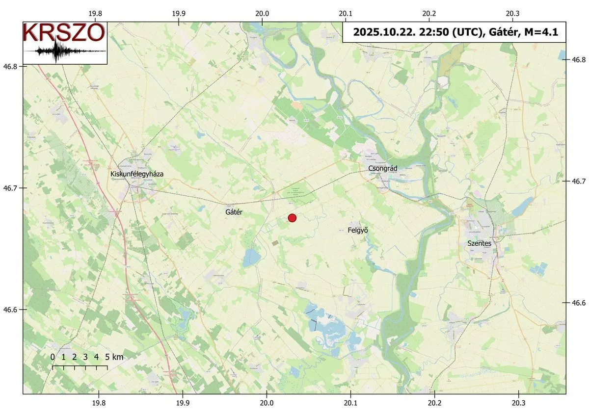 Keddről szerdára virradó éjszaka földrengés volt Csongrád városa mellett.