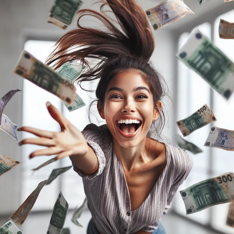 Sorsfordító pillanatok- a pénzügyekben A,Jumping,Woman,Who,Happy,About,The,Money.,The,Money