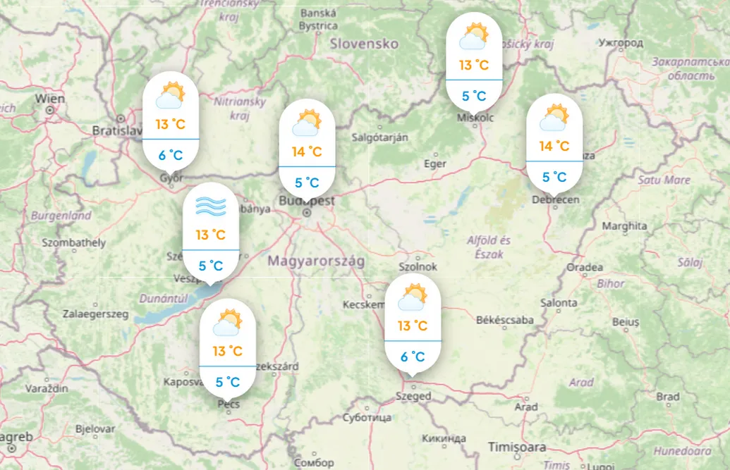 Időjárás: Mutatjuk a napi hőmérsékleteket pénteken. Fotó: köpönyeg.hu