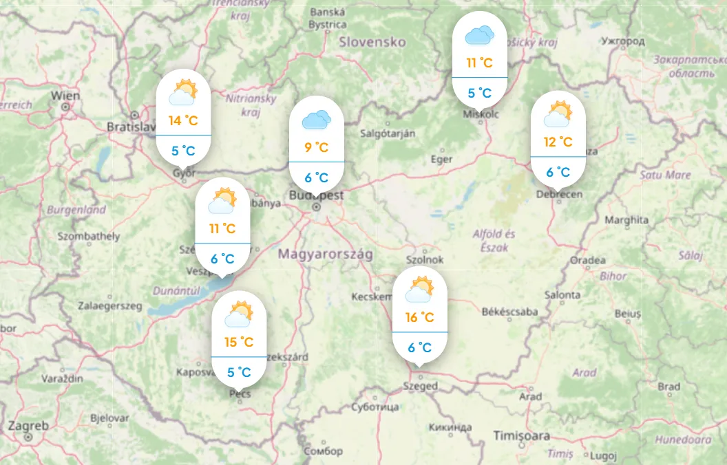 Időjárás: Mutatjuk a napi hőmérsékletet pénteken. Fotó: Köpönyeg.hu