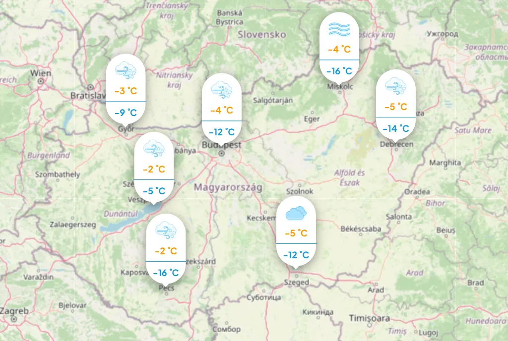 Időjárás: Mutatjuk a napi hőmérsékletet vasárnap. Forrás: köpönyeg.hu