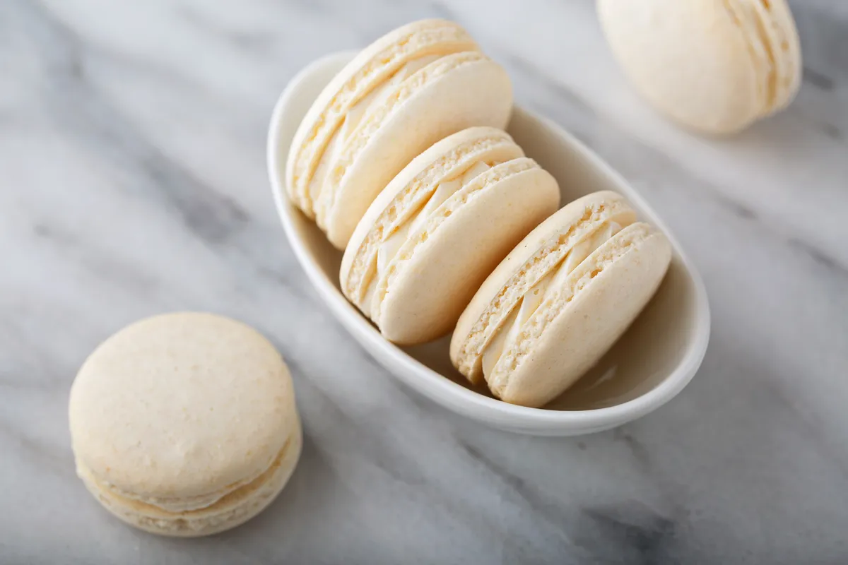 Cocoron Vanilla,Macarons,In,A,Little,Bowl,,French,Dessert