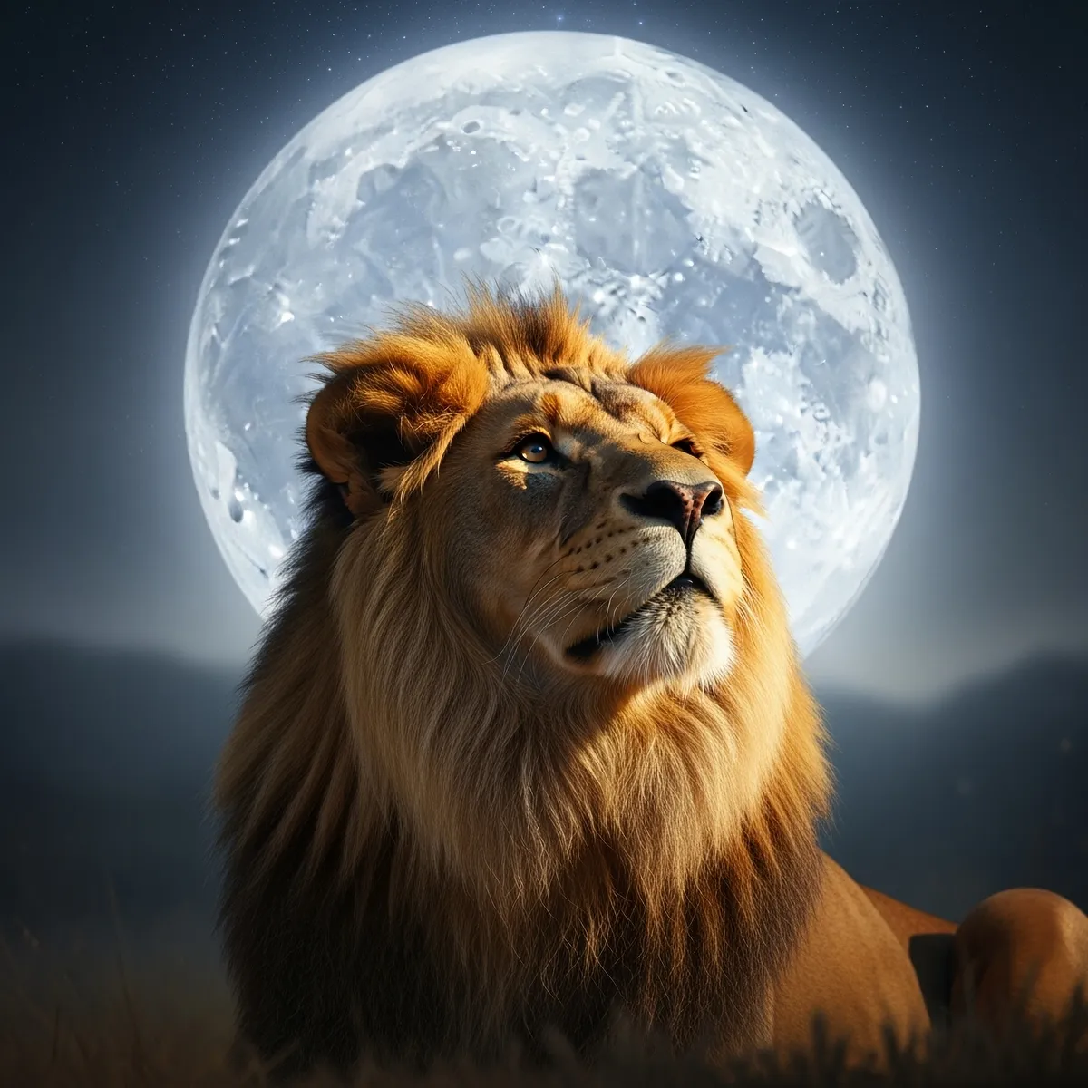 Telihold az Oroszlánban A,Realistic,Image,Of,A,Lion,Gazing,Up,At,A