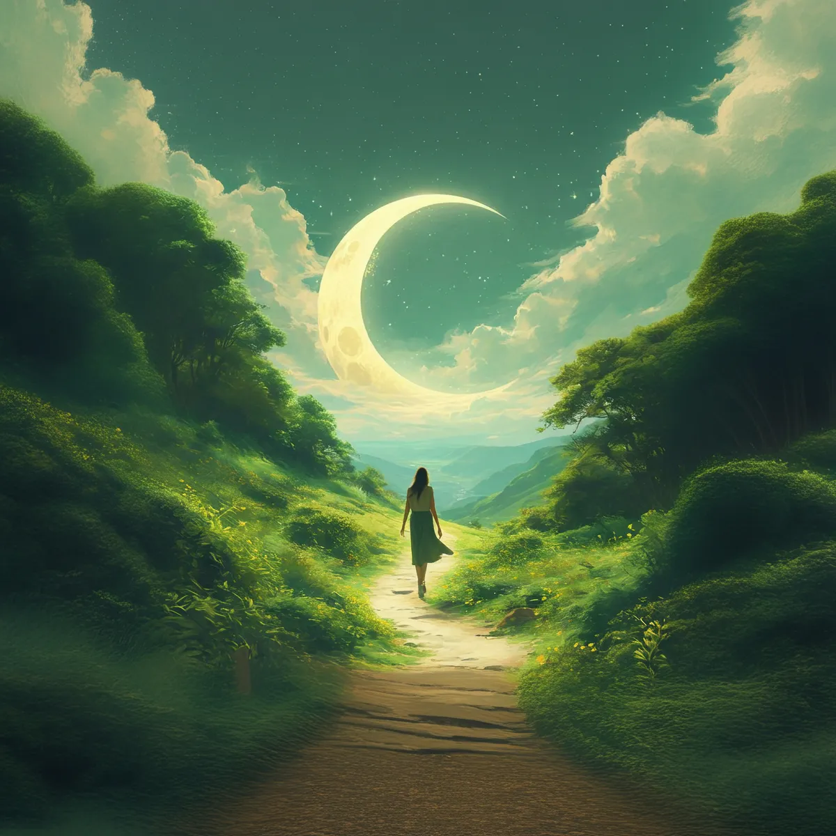 Újhold New,Moon,In,Capricorn,,Person,Walking,Down,A,Path,To