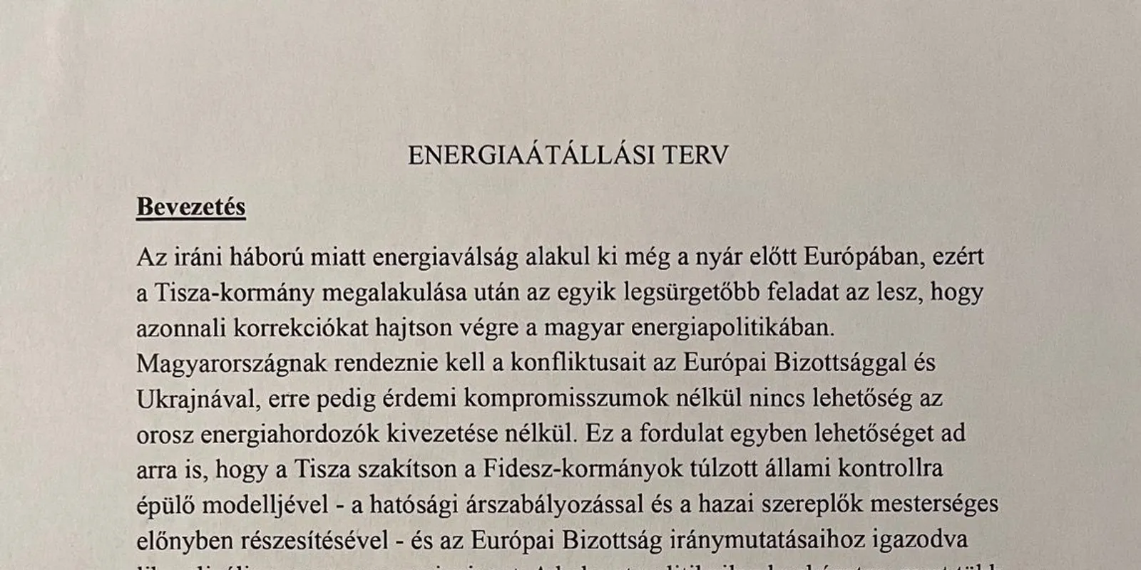  A Tisza  energiaterve, a lakossági energiaár elszabadulása