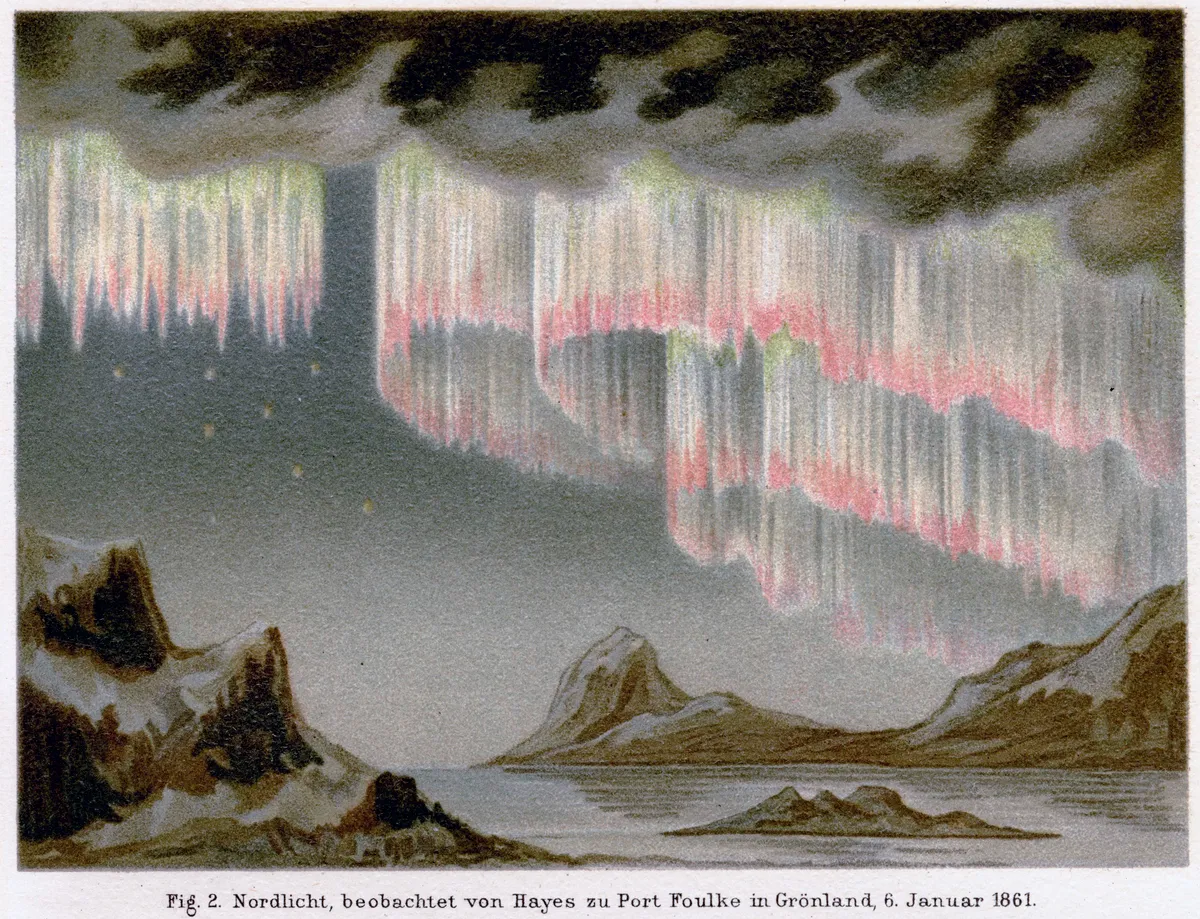 Sarki fény ábrázolás a 19. század közepéről.