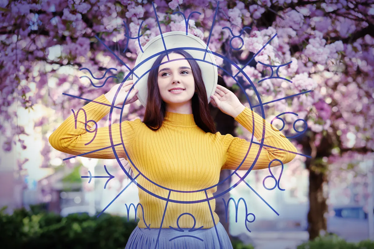 4 csillagjegy Beautiful,Woman,In,Park,And,Zodiac,Wheel.,Horoscope