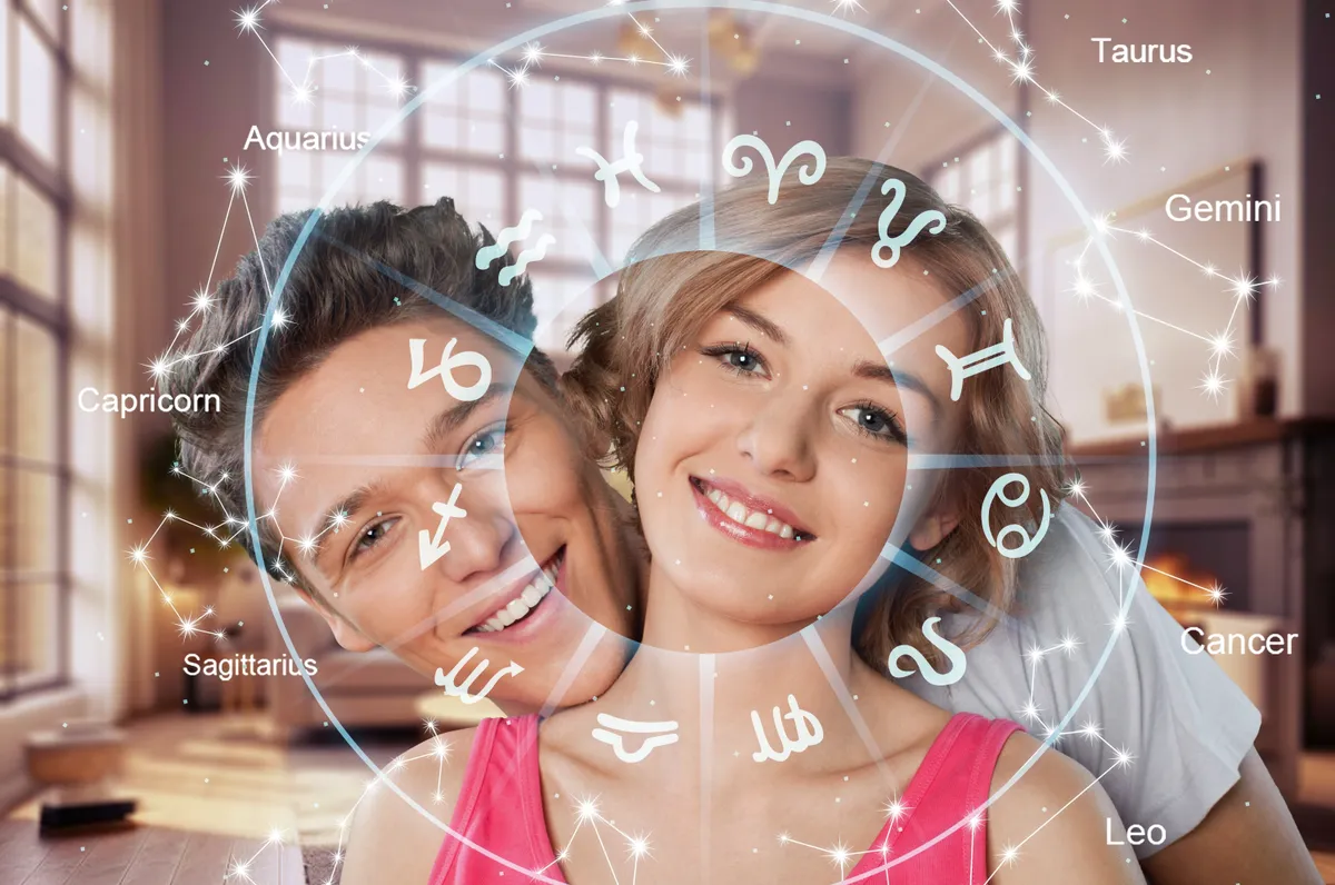 Szerelem, horoszkóp Horoscope,Concept.,Loving,Couple,And,Zodiac,Wheel