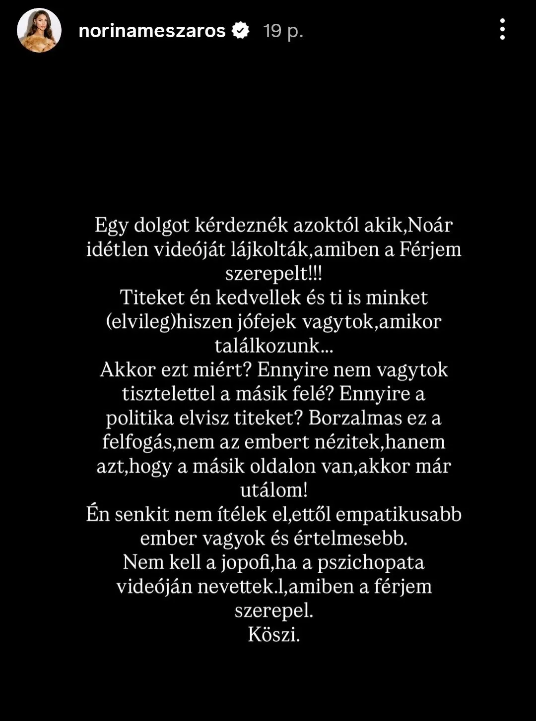 Mészáros Norina elveszítette a türelmét.