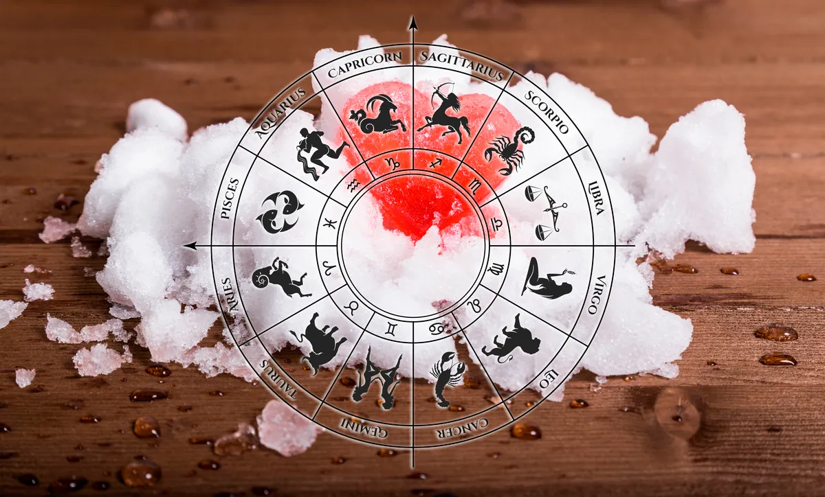 Hidegszívű csillagjegyek Close,Up,Of,Heart,From,Red,Ice,On,Snow.,Ice