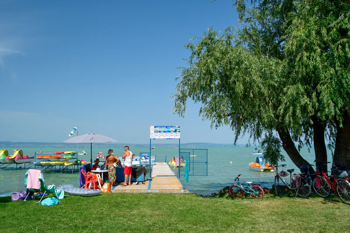 Strand- Balatonszéplak,,Hungary,August,26,,2023,Lakeside,Rental,Station,Offering,Pedal