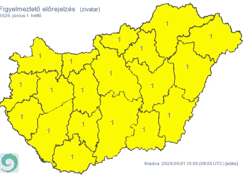 Országos riasztás a zivatarok miatt.