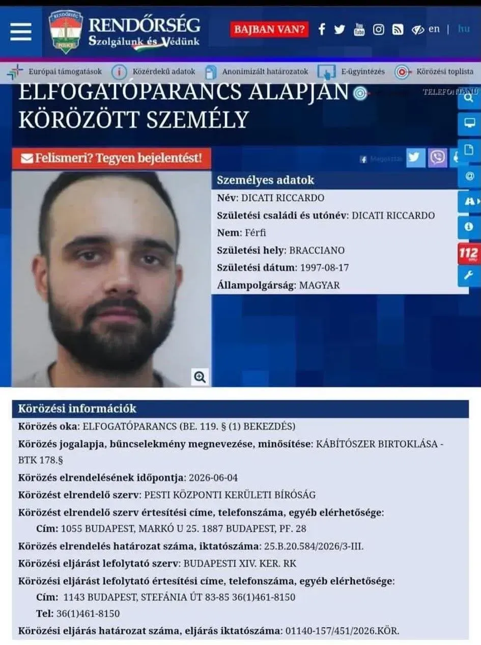 VV Rico elleni elfogatóparancs