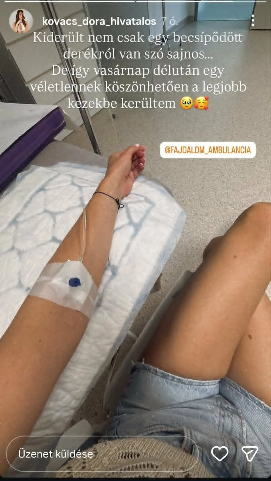 Kovács Dóra infúziót kapott fájdalmára.